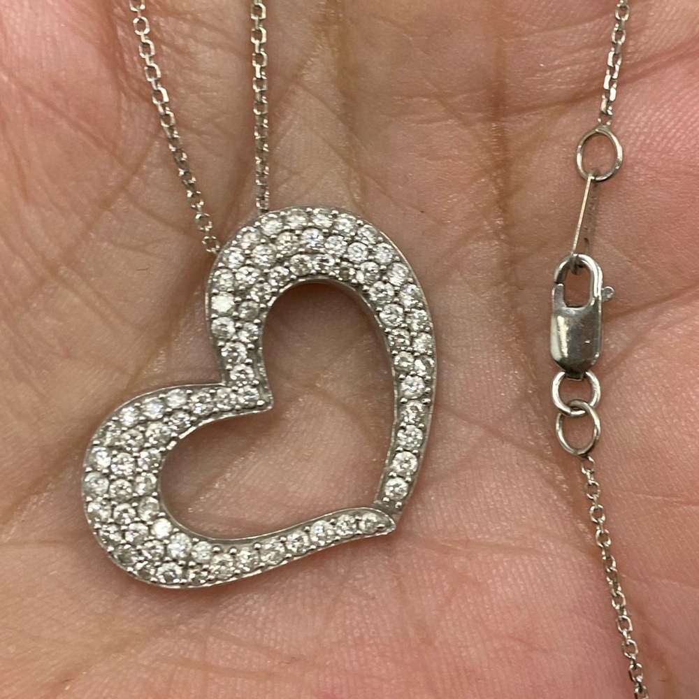 Beautiful 10K SOLID White Gold Diamond PAVE HEART Charm Pendant 16-18” Necklace!